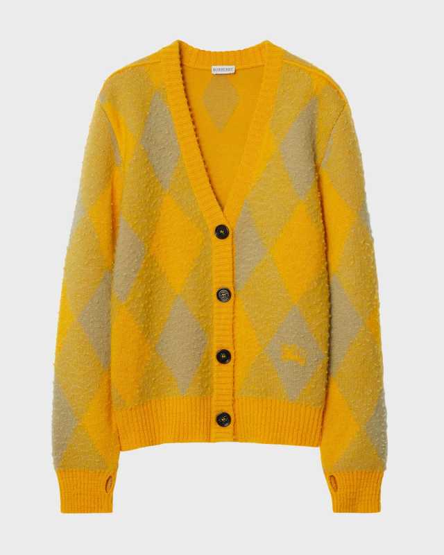 Check V-Neck Wool Cardigan